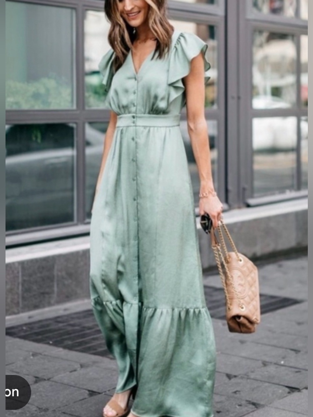 Gal Meets Glam TORREY Sage Green Satin Button-Front Maxi Dress